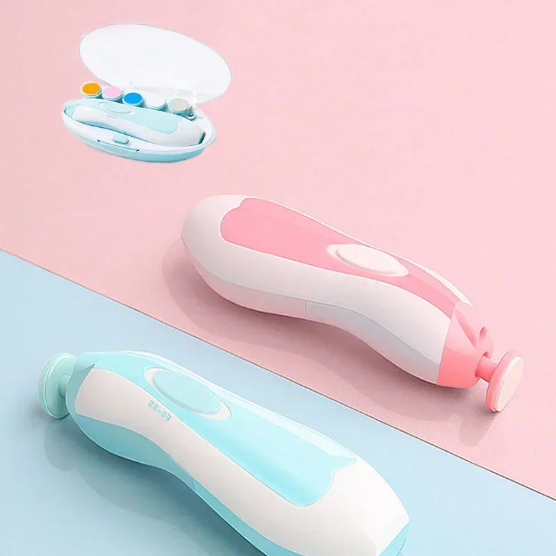 Blue and pink Electric baby trimmer safe laying side by side